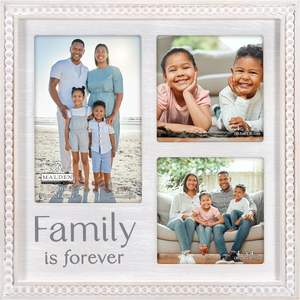 Cadre photo mural et de table familial à 3 ouvertures, avec perles, en bois <span class=keywords><strong>gris</strong></span> blanchi à la chaux, avec passe-partout - Product Image 3