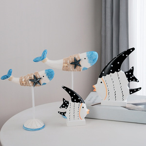 รูปปั้นปลาไม้เมดิเตอร์เรเนียน 4 ชิ้น งานฝีมือสำหรับตกแต่งห้องนั่งเล่น ชั้นวางหนังสือบนโต๊ะ - Product Image 3