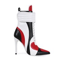 Stivali da donna personalizzati per festival musicali, sexy, in pelle sintetica color block, con lacci, a punta, con tacco a spillo, taglie grandi