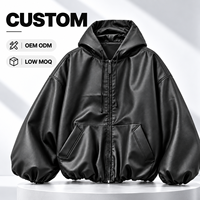 Veste en cuir PU noire à capuche pour homme, surdimensionnée, zippée, style bomber, streetwear, vêtements d'extérieur, OEM ODM