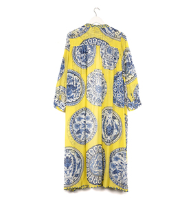 El último diseño de <span class=keywords><strong>lino</strong></span> impreso amarillo pijamas vestidos de boda nupcial trajes de manga larga vestidos de noche - Product Image 4