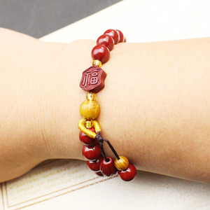 Cinnabar <b>Bracelet</b> Heart Shape <b>Red</b> Beads Unisex Gift Jewelry Hangzhou Made - Product Image 3