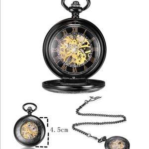 Reloj de Bolsillo Mecánico Personalizado con Mi Logotipo, Cadena Negra Estilo Steampunk, Reloj de Bolsillo con Colgante, Reloj Mecánico para Hombre - Product Image 5