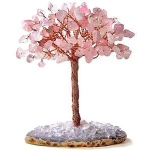 Albero di cristallo naturale ametista quarzo rosa acquamarina giada fortunato albero agata foglio di pietra minerale albero - Product Image 1