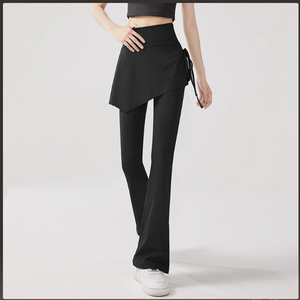 Jupe asymétrique à taille haute élastique pour femmes, leggings, pantalon évasé noir uni, respirant, en spandex - Product Image 5