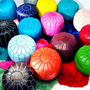 Poufs marocains pliables modernes en cuir véritable multi-usages - Product Image 1