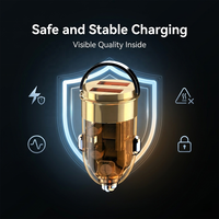 Chargeur de voiture USB-A double 130W (100W + 30W) avec anneau de traction dissimulé et boîtier transparent, charge rapide et sûre, certifié FCC, OEM ODM