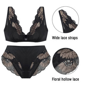 Fabricant ODM OEM sur mesure, broderie délicate, dentelle noire, ensemble de soutien-gorge et culotte sexy transparent pour femmes - Product Image 4