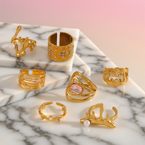 Anillos de Oro para Mujer, Acero Inoxidable, Cristal, Perla, Anillo Abierto Ajustable, Apilable, Delicado, Estilo Bohemio, Vintage, Joyería de Moda, Regalo - Product Image 3