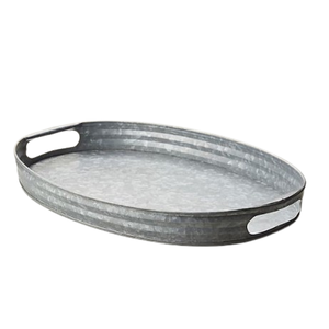 Plateau de service galvanisé Poignée en corde vintage classique Plateau de service galvanisé Plateau métallique de table de ferme - Product Image 3