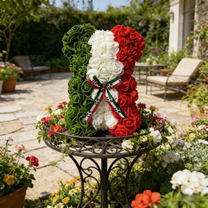 Ours en peluche populaire fait main, à thème drapeau mexicain, avec fleurs artificielles roses en PE, pour fêtes et réunions, en boîte cadeau avec ruban de football - Product Image 1