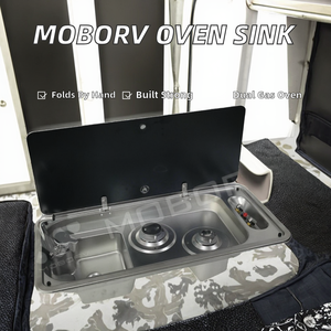 Kit de Conversión para <span class=keywords><strong>Camper</strong></span> Van MOBORV 2026 Plateado con <span class=keywords><strong>Horno</strong></span> Doble de <span class=keywords><strong>Gas</strong></span> y Fregadero Combinados de Aluminio y Vidrio Plegables Manualmente 3700-3001 - Product Image 2