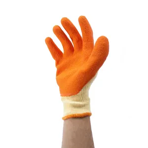 10G 5 Threads Yellow Polyester-Cotton Orange Latex Crinkle Coated Finish Latex Dipped Work Glove Personalized