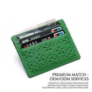 Dompet Pria Kulit Asli Tipis dengan Logo Cap Kustom, Anti RFID, Motif Bunga Warna-warni, untuk Kartu Kredit - Product Image 1