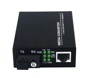 Konverter optik Gigabit, serat tunggal Sm 10/100/1000Mbps RJ45 konverter Media serat optik Ethernet