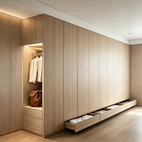 Armoire de chambre moderne personnalisable en bois avec portes en panneaux de particules, espace de suspension, bureau multifonction, coiffeuse et dressing