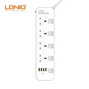 LDNIO SK4466 Strip daya Inggris dengan cetakan saklar individu Strip daya dudukan malam samping tempat tidur kustom soket keluaran 4usb Port 3