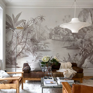 Mural de Pared Geométrico Estilo Art <span class=keywords><strong>Deco</strong></span>, Pintado a Mano en Gris, Tamaño Personalizado, Revestimiento de Pared para Villa, Apartamento, Cafetería, Transferencia Térmica - Product Image 2