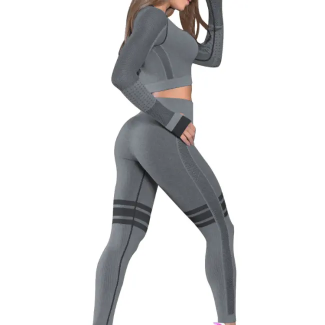 Set pakaian Yoga kebugaran pengendara sepeda motor populer OEM 2023 untuk wanita 2 potong Set pakaian Gym pakaian olahraga atasan legging setelan Yoga