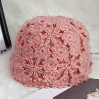 Gorro de punto calado con diseño floral, color liso, hecho a mano, elástico, ligero, elegante, tipo cloche