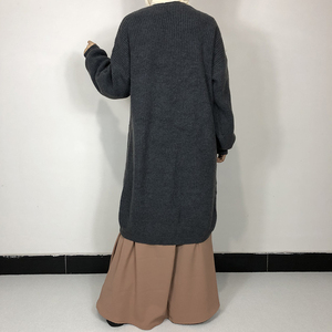Abiti in Lana a Maglia Spessa per Donne Musulmane, Cappotto a Maniche Lunghe Autunno Inverno, Abaya Islamica Aperta <span class=keywords><strong>di</strong></span> Alta Qualità, Morbida e Confortevole - Product Image 3