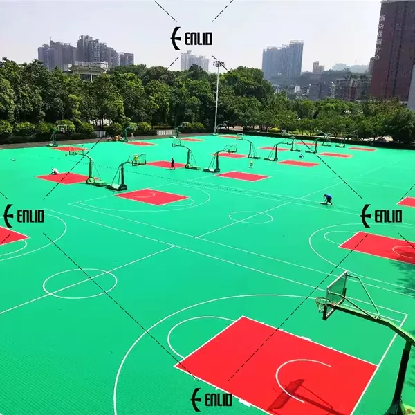 Enlio Carrelage de terrain de basket intelligent Terrain de sport de basket portable Carreaux en plastique suspendus Revêtement de sol temporaire pour basket-ball