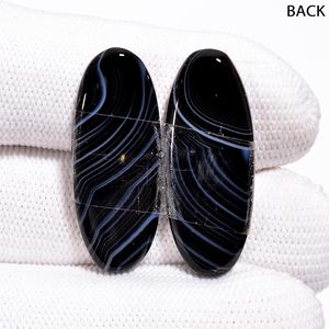 Par de Gemas Ovaladas de Ágata Negra Natural con Banda, 20.5+ Quilates, Pulimentadas para Joyería - Product Image 2