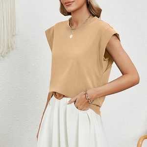 ニットコットンビジネスレディースTシャツカスタムサイズ260グラムしわになりにくいバットスリーブカーキトップTシャツ - Product Image 2