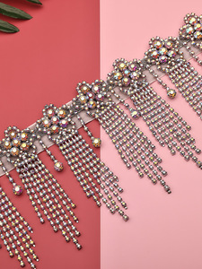 Accessori per Danza del Ventre Orientale, Cintura con Strass AB Argento e Fiori di Prugna, Frange per Ballerine del Ventre Adulte - Product Image 2