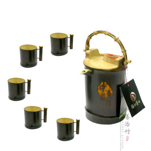 Bamboo <b>Tea</b> <b>Set</b> With Teapot And Six Cups Green Color Solid Pattern For <b>Tea</b> Brewing - Product Image 4