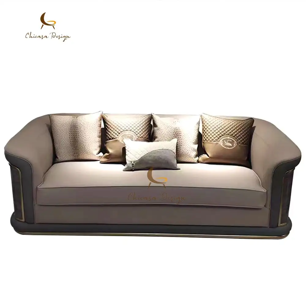 Sofá reclinável moderno para sala de estar em couro genuíno 3 lugares
