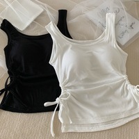 Camiseta sin Mangas con Cuello Redondo y Lazo de 5 Colores para Mujer, Top Corto Sexy de Longitud Regular, Camiseta con Logotipo Frontal, Tejido de Punto