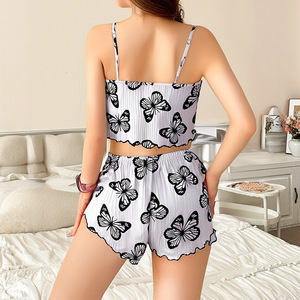 Conjunto de pijama de camisola con estampado de mariposas y rayas de punto para mujeres europeas y americanas al por mayor 2025 - Product Image 6