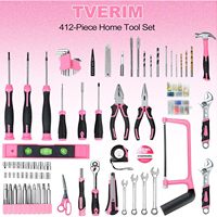 Juego de Herramientas TVERIM de 412 Piezas, con Enchufe de 1/4 Pulgada, de Acero Rosa con Revestimiento de Goma, Kit de Reparación para Hogar y Auto, con Caja de Almacenamiento y Cajones