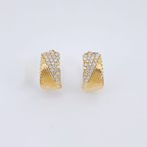 Pendientes <span class=keywords><strong>de</strong></span> Oro Amarillo <span class=keywords><strong>de</strong></span> 18K con Diamantes Cultivados en Laboratorio, Diseño Retro <span class=keywords><strong>de</strong></span> Ola Inclinada, Tipo <span class=keywords><strong>Clip</strong></span>, para Mujer, Joyería Fina - Product Image 1