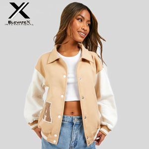 Women's 100% Polyester Autumn Varsity Jacket Oversize <b>Quilted</b> Chenille Embroidery Plain Dyed Windproof Knitted - Product Image 1