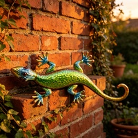 Décoration murale en métal en forme de gecko peinte à la main et colorée pour jardin, patio et maison