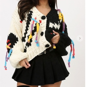 Streetwear Herfst Winter Warm Gebreide Patchwork Kleur Blokkerende Kleurrijke Dame Cardigan Knoop Trui Dames Truien Jas Jassen - Product Image 1