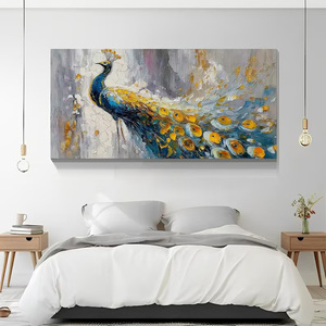 Peinture murale originale abstraite d'un paon coloré aux plumes épanouies, peinte à la main, pour salon, entrée, salle à manger - Product Image 4