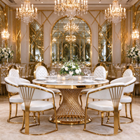 Table de banquet ronde de luxe pour mariage, plateau en verre miroir, acier inoxydable doré, pour hôtel, fête, location