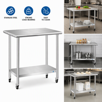Table de travail commerciale en acier inoxydable à bords arrondis avec double étagère inférieure pour la préparation de pizzas dans les restaurants