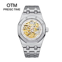 Montres mécaniques squelette pour hommes en gros d'usine, bracelet en acier inoxydable, étanches, lumineuses, avec alarme, à la mode et personnalisables