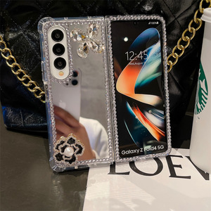 Coque de téléphone de luxe en strass effet diamant et miroir Camélia pour <span class=keywords><strong>Samsung</strong></span> <span class=keywords><strong>Galaxy</strong></span> Z Fold 6 5 4 <span class=keywords><strong>3</strong></span>, étui diamanté fait main - Product Image 1