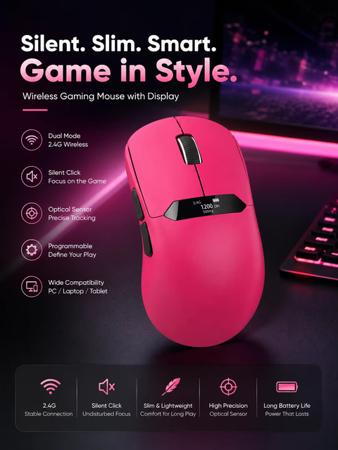 OEM Wireless Gaming Mouse Silent Slim with Display Dual Mode 2.4G Optical Sensor Programmable Mouse for Computer Laptop PC