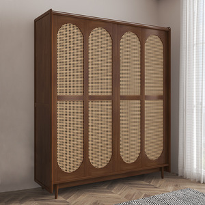 Armario con Puertas Corredizas de Madera Maciza, Color Cerezo Negro Vintage y Nogal Natural, Mueble de Almacenamiento para Dormitorio que Ahorra Espacio - Product Image 3