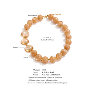JINYOU 7614 Collana Girocollo di Lusso con Perle di <span class=keywords><strong>Ambra</strong></span>, in Acciaio Inossidabile Placcato Oro 18K PVD e Smalto, per Donna - Product Image 6