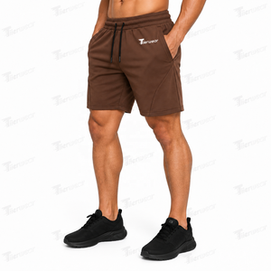 <b>Men's</b> <b>Brown</b> Bermuda <b>Shorts</b> Quick Dry Drawstring Waist Casual Solid Color Front Logo Pockets Knitted Sweat <b>Shorts</b> for <b>men</b> - Product Image 2