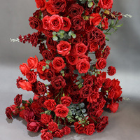 Arco Rojo para Celebración de Bodas, Set de Decoración Completo, Flores Artificiales de Seda, Fondo de Bienvenida para Fotografía