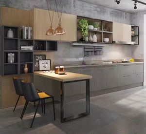 Cuisine moderne complète sur mesure, structure en MDF, porte en verre laqué, robinet inclus, accessoires pour maisons et villas - Product Image 3