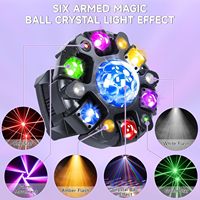 Luz LED de cabeza móvil con efecto estroboscópico de haz de bola mágica láser de 6 brazos y 120W, control remoto DMX512, ideal para fiestas y discotecas, directo de fábrica.